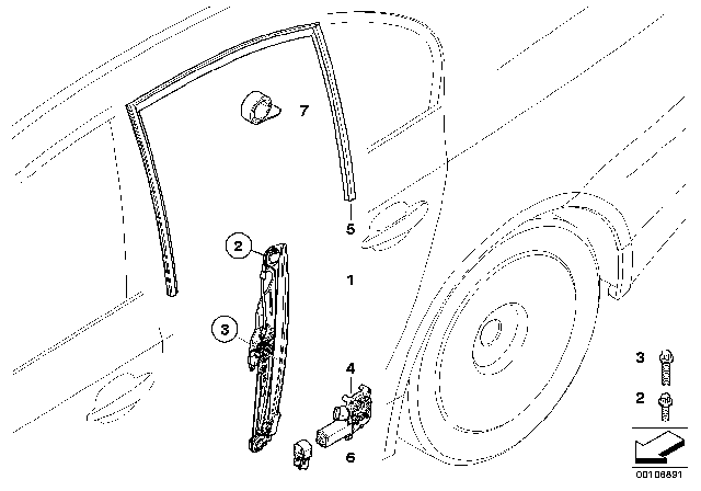 2005 BMW 530i Door Window Lifting Mechanism Diagram 2