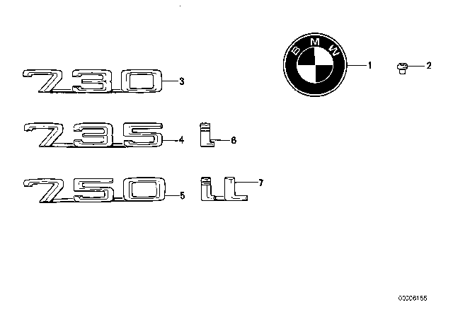 1991 BMW 750iL Emblems / Letterings Diagram 1