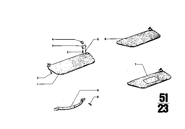 1971 BMW 3.0CS Sun Visors Diagram