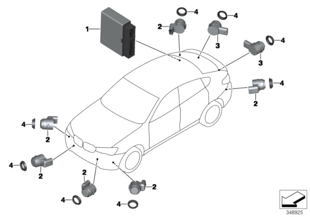 2018 BMW X4 Park Distance Control (PDC) Diagram 1