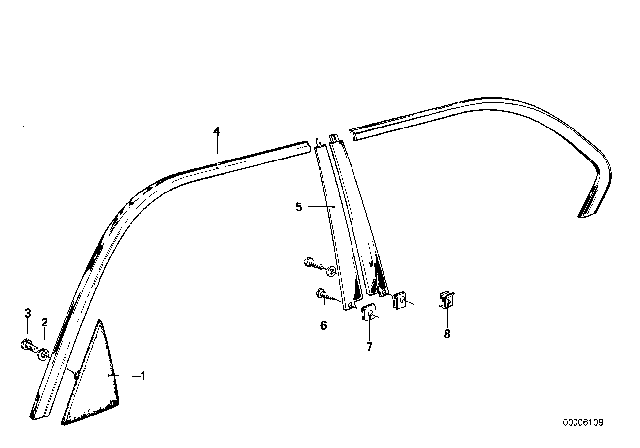 1984 BMW 733i Moulding Window Frame Diagram 1