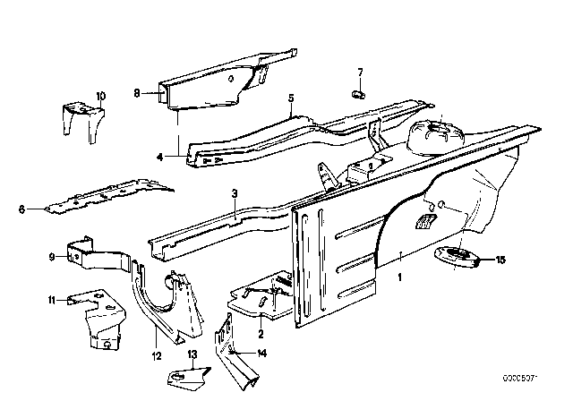 1981 BMW 633CSi Wheelhouse / Engine Support Diagram