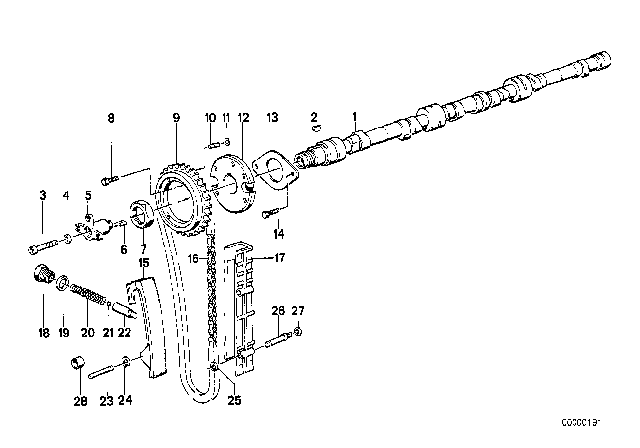 1988 BMW 635CSi Engine Timing Chain Diagram for 11311716987