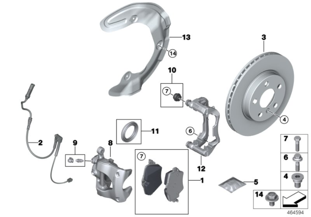 2019 BMW X1 Front Wheel Brake, Brake Pad Sensor Diagram