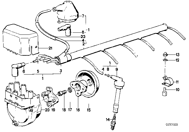 1988 BMW M5 Distributor Cap Diagram for 12111715905