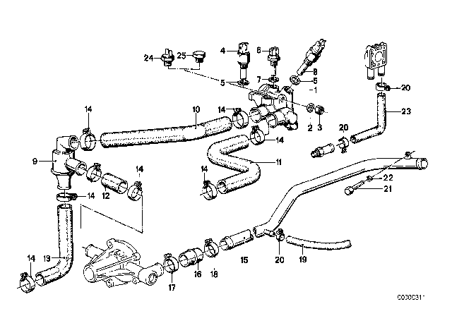 1985 BMW 318i Cooling System Water Hose Diagram for 11531276542