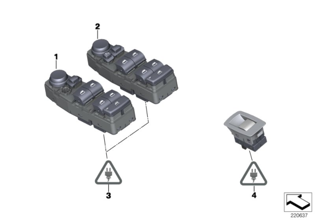 2015 BMW X3 Operating Unit, Switch Cluster, Door Diagram