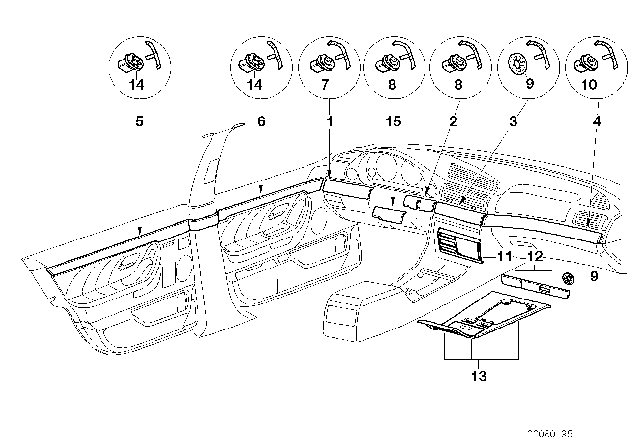 1996 BMW 740iL Wooden Cover For Radio Flap Diagram for 51167014733