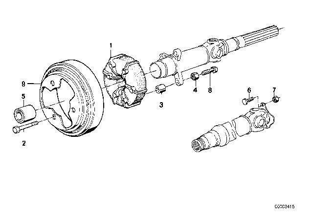 1988 BMW M6 Drive Shaft Attaching Parts Center Bearing Diagram 1