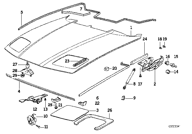 1997 BMW 840Ci Hood Diagram