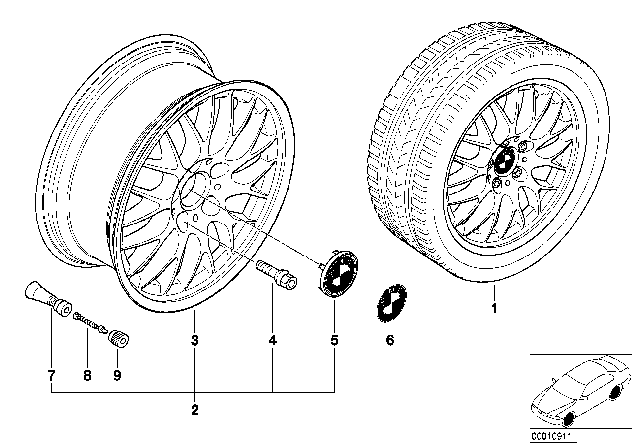 2002 BMW 325i BMW Light Alloy Wheel, Cross Spoke Diagram