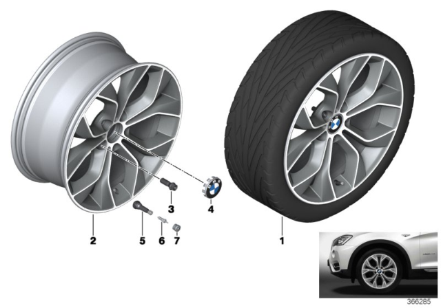 2014 BMW X3 Light Alloy Disc Wheel Reflexsilber Diagram for 36116862891