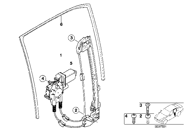 2002 BMW 540i Rear Right Window Guide Diagram for 51348189288