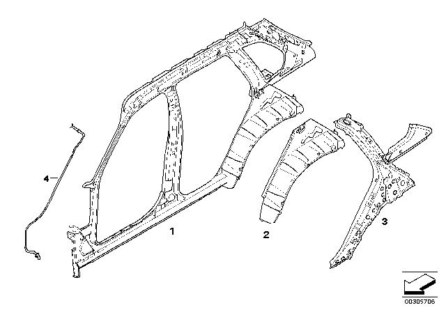 2008 BMW X5 Right Interior Side Frame Diagram for 41117174356