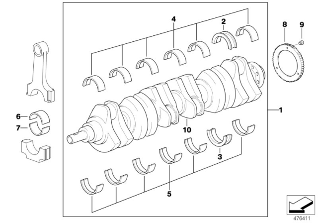 2003 BMW Z4 Crankshaft With Bearing Shells Diagram