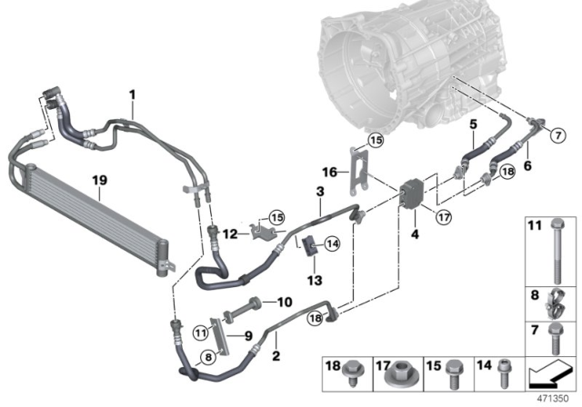 2018 BMW M2 Transmission Oil Cooler Line, Return Diagram for 17227853890
