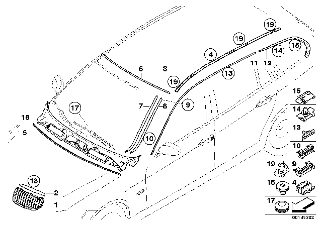 2007 BMW 328i Exterior Trim / Grille / Seals Diagram 2