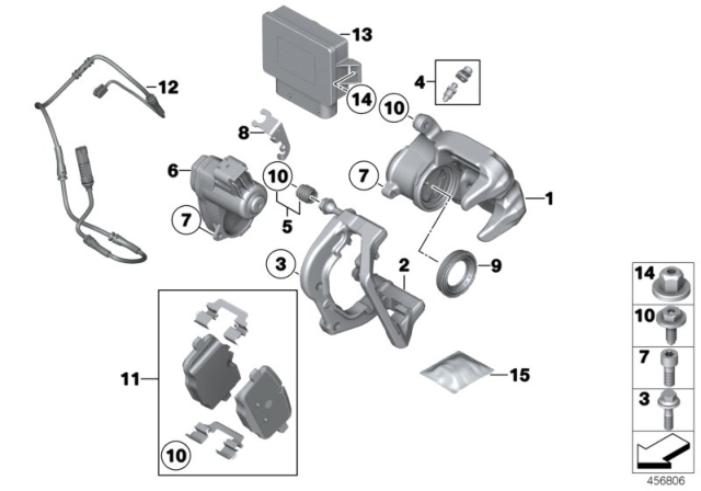 2014 BMW M6 Rear-Wheel Brake - EMF Control Unit Diagram
