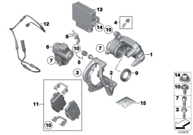 2013 BMW 650i Driver Lh Rear Caliper With M-Sport Package Diagram for 34217846693