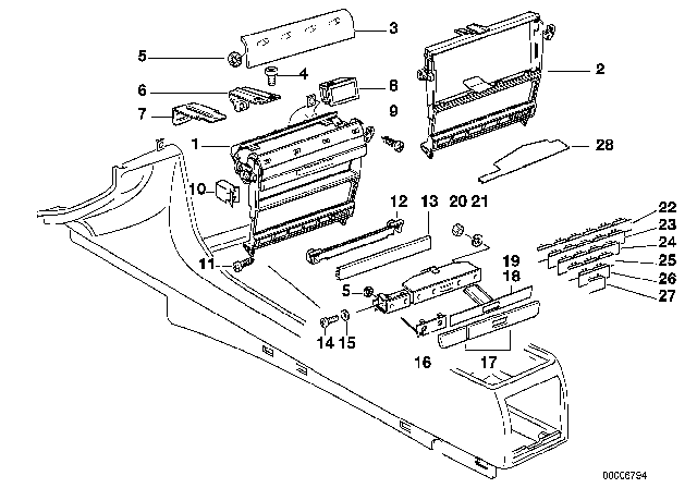 2000 BMW 750iL Module Carrier, Centre Console Diagram