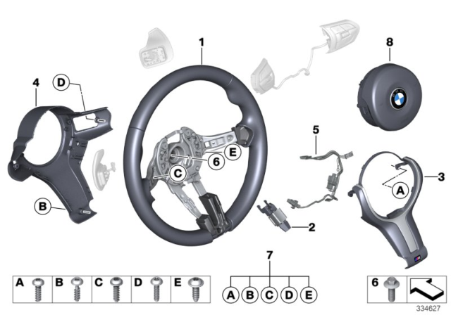 2020 BMW 440i M Sports Steering Wheel, Airbag Diagram
