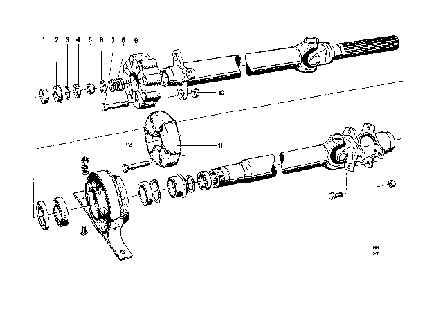 1969 BMW 2000 Drive Shaft, Universal Joint / Centre Mounting Diagram 2