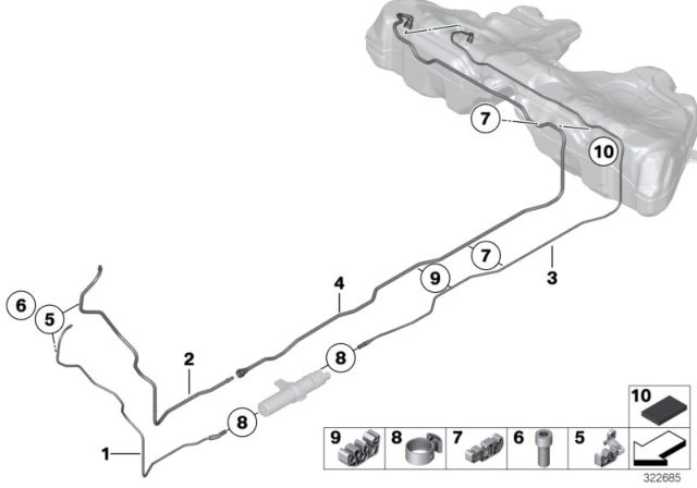 2015 BMW 535d xDrive Fuel Pipe And Mounting Parts Diagram