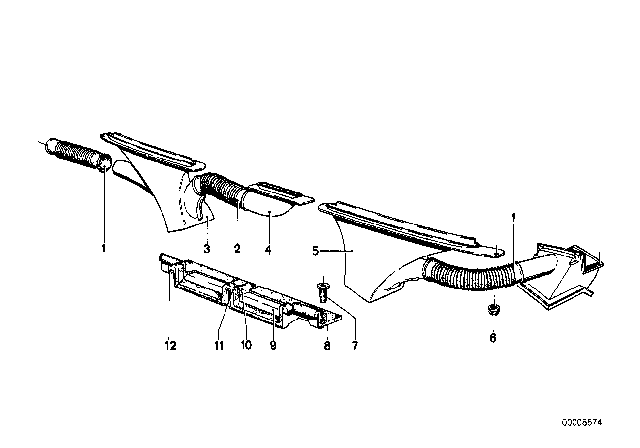 1977 BMW 530i Defroster Nozzle Center Diagram for 64221354660