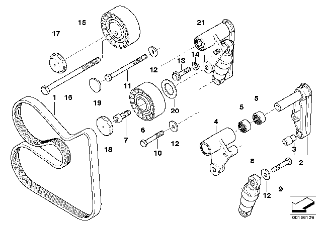 2004 BMW X5 Belt Drive Water Pump / Alternator Diagram 1