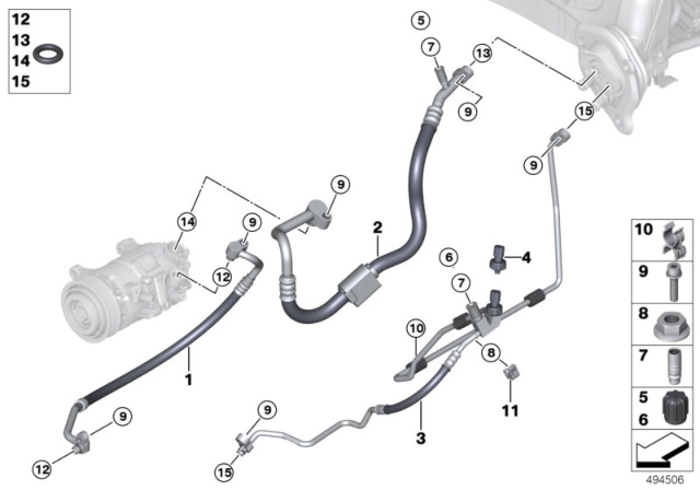 2013 BMW 335i xDrive Pressure Hose,Condenser,Evaporator Diagram for 64539212236