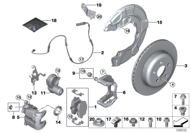 2020 BMW 330i Rear Wheel Brake, Brake Pad Sensor Diagram 2