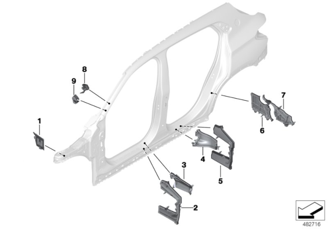 2020 BMW X2 Moulded Part For Column B, Exterior Left Diagram for 41007423993