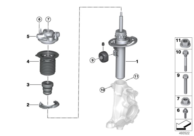 2019 BMW 330i LEFT FRONT SPRING STRUT Diagram for 31316888455