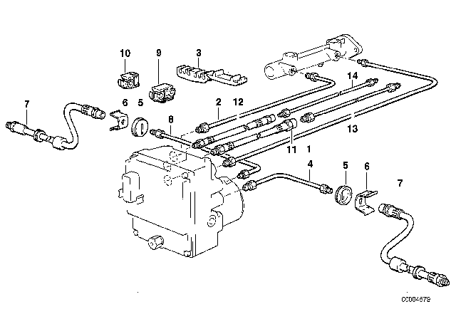 1991 BMW 525i Brake Pipe Front ABS/ASC+T Diagram