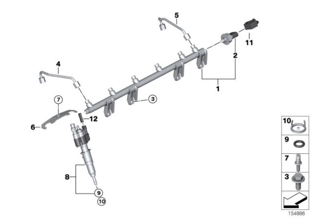 2012 BMW 740i High-Pressure Rail / Injector / Line Diagram