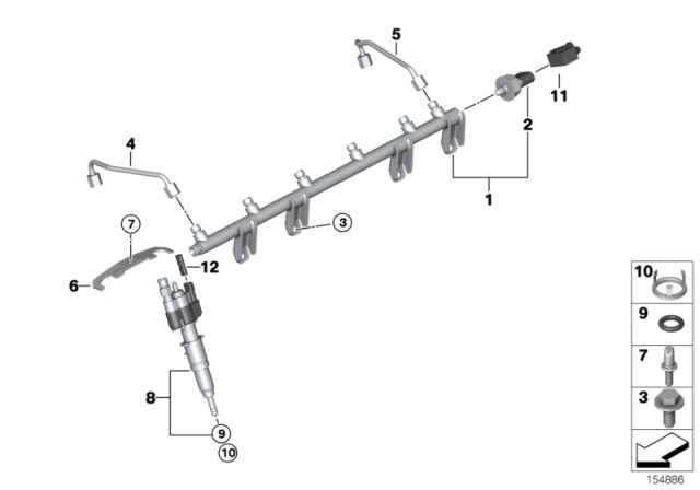 2007 BMW 335i High-Pressure Rail / Injector / Line Diagram