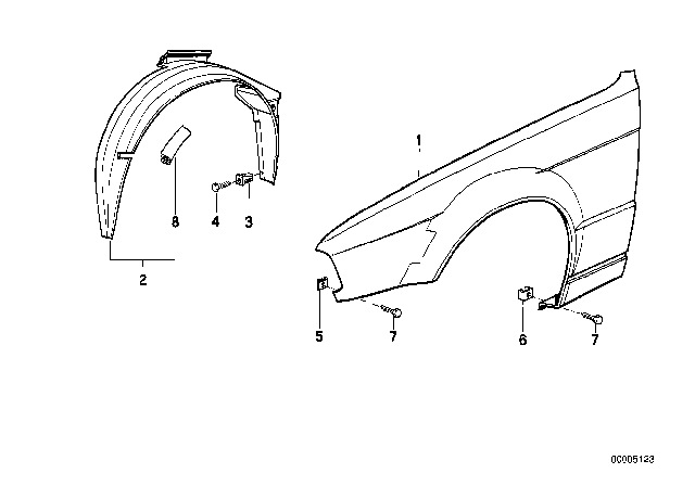 1991 BMW 525i Side Panel, Front Diagram