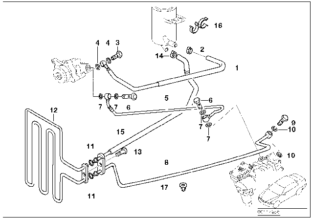 1997 BMW 540i Hydro Steering - Oil Pipes Diagram