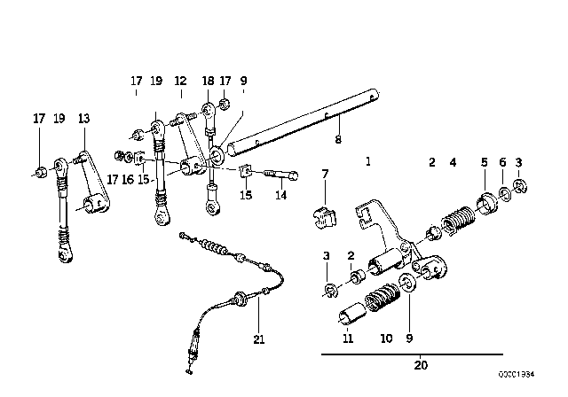 1988 BMW M6 Operating Lever Diagram for 13541310826