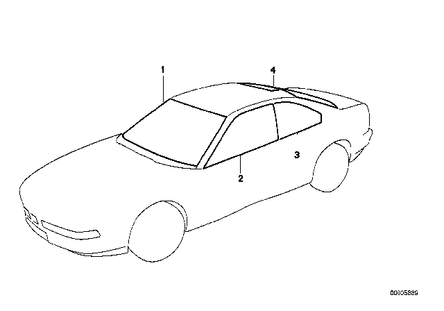 1994 BMW 840Ci Glazing Diagram