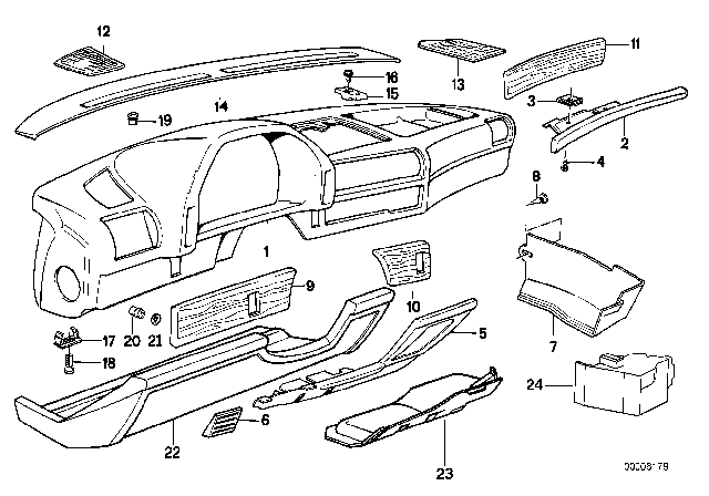 1993 BMW 750iL Trim Panel Dashboard Diagram 1