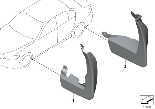 2020 BMW 530e Mud Flaps Diagram