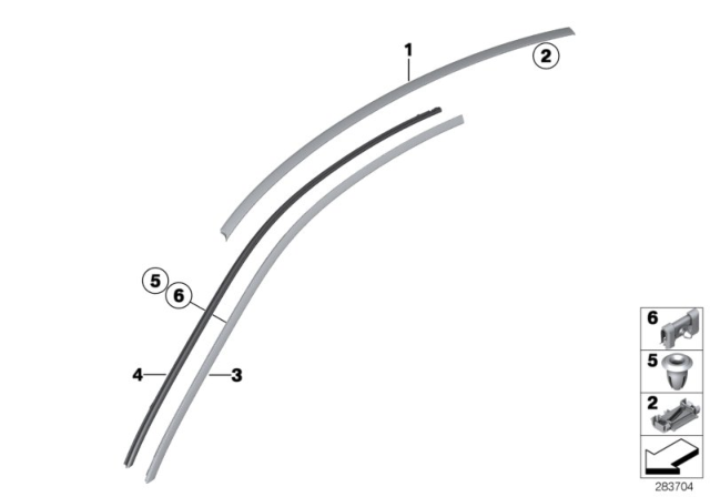 2018 BMW 650i Roof Moulding / Roof Rail Diagram