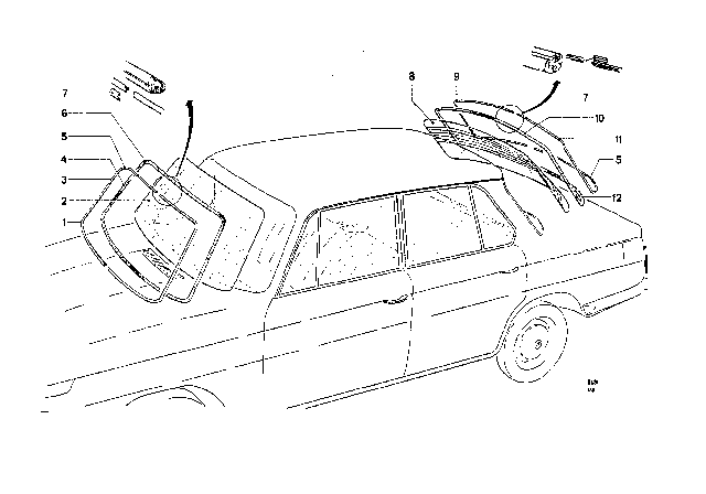 1969 BMW 2000 Front Windshield Clear Diagram for 51319558350