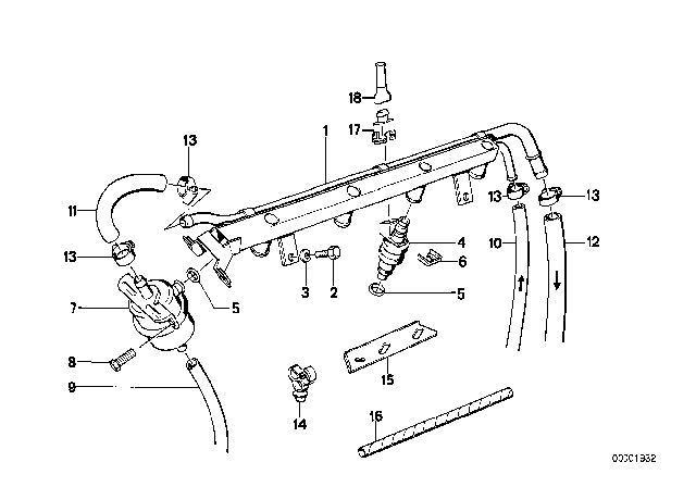 1990 BMW M3 Fuel Pipe Bracket Diagram for 13311310742
