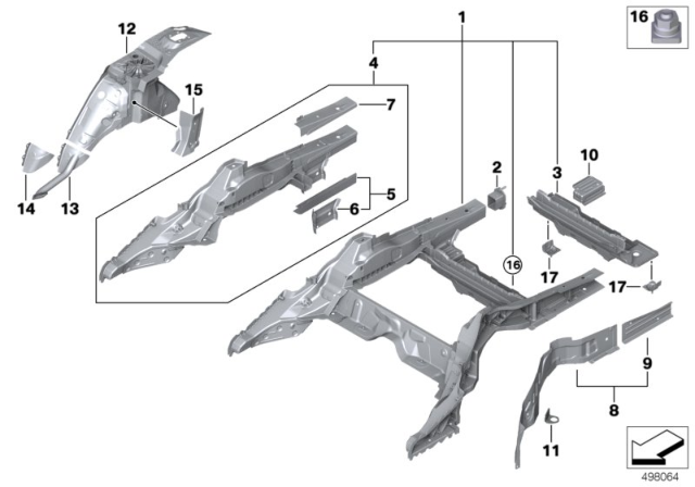 2019 BMW 540i Rear Wheelhouse / Floor Parts Diagram