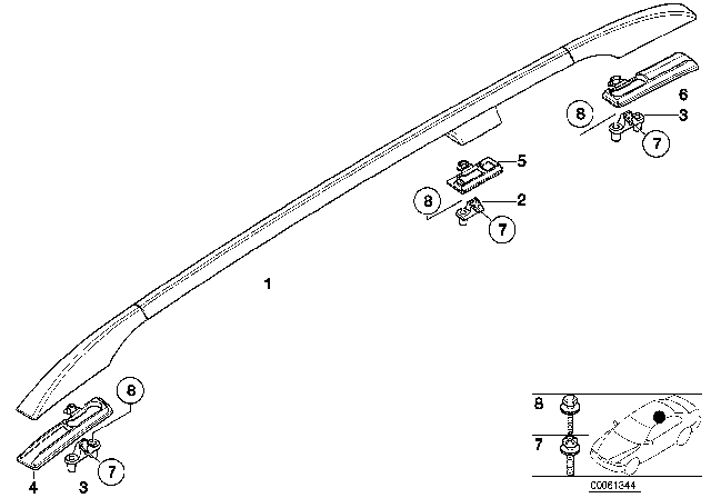 2006 BMW X5 Roof Moulding / Roof Rail Diagram 2