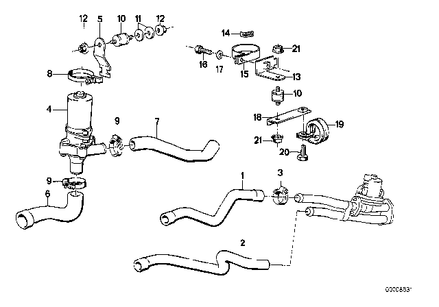 1987 BMW 325e Additional Water Pump / Water Hose Diagram