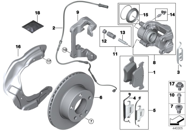 2017 BMW 328d xDrive Front Wheel Brake, Brake Pad Sensor Diagram