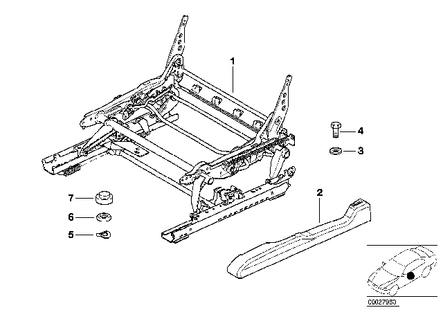 2002 BMW 325i Front Seat Rail Diagram 1